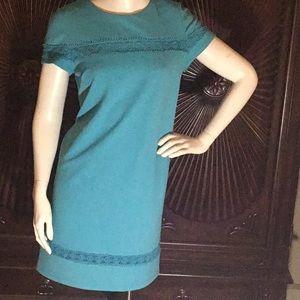 London Times Lace Trim Turquoise Dress